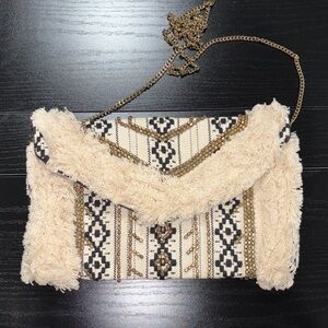 Antik Kraft Bohemian Chic Beige and Black Clutch